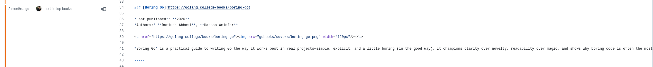 Commit of Dariush Abbasi adding his own book to the top of the GoBooks repo