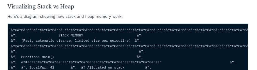 mojibake in a stack vs heap visualization